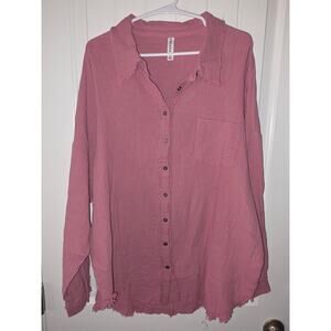 Zenana oversized raw edge button-up shirt made from double gauze cotton NWOT